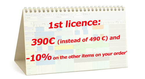 1st licence: 390&euro; (instead of 490&euro;) and -10% on the other items or you order*