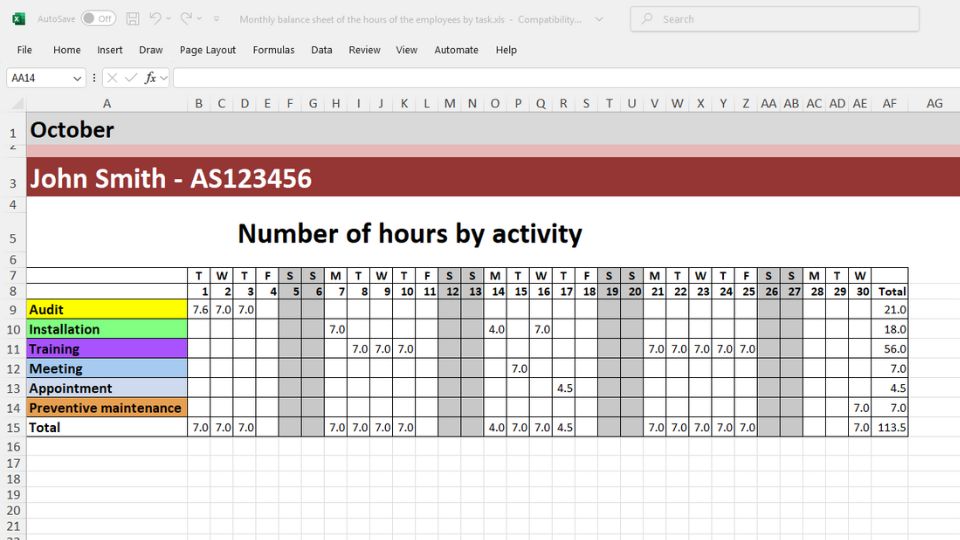 Create a planning template in Excel with PlanningPME