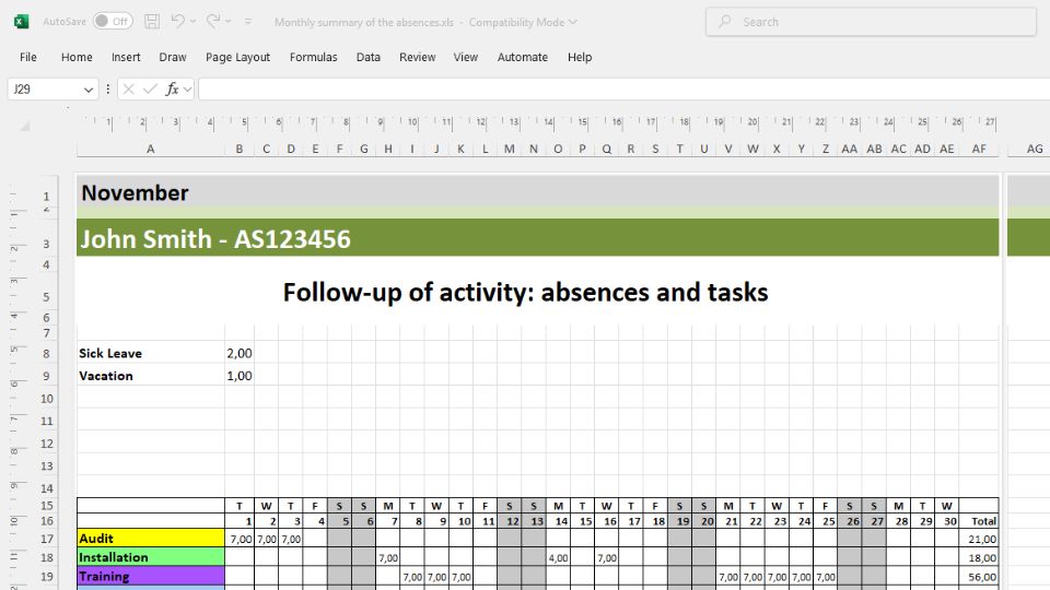 Create a planning template in Excel with PlanningPME