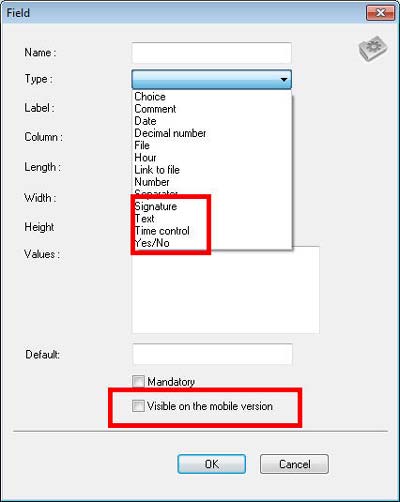 Additional fields PlanningPME Mobile