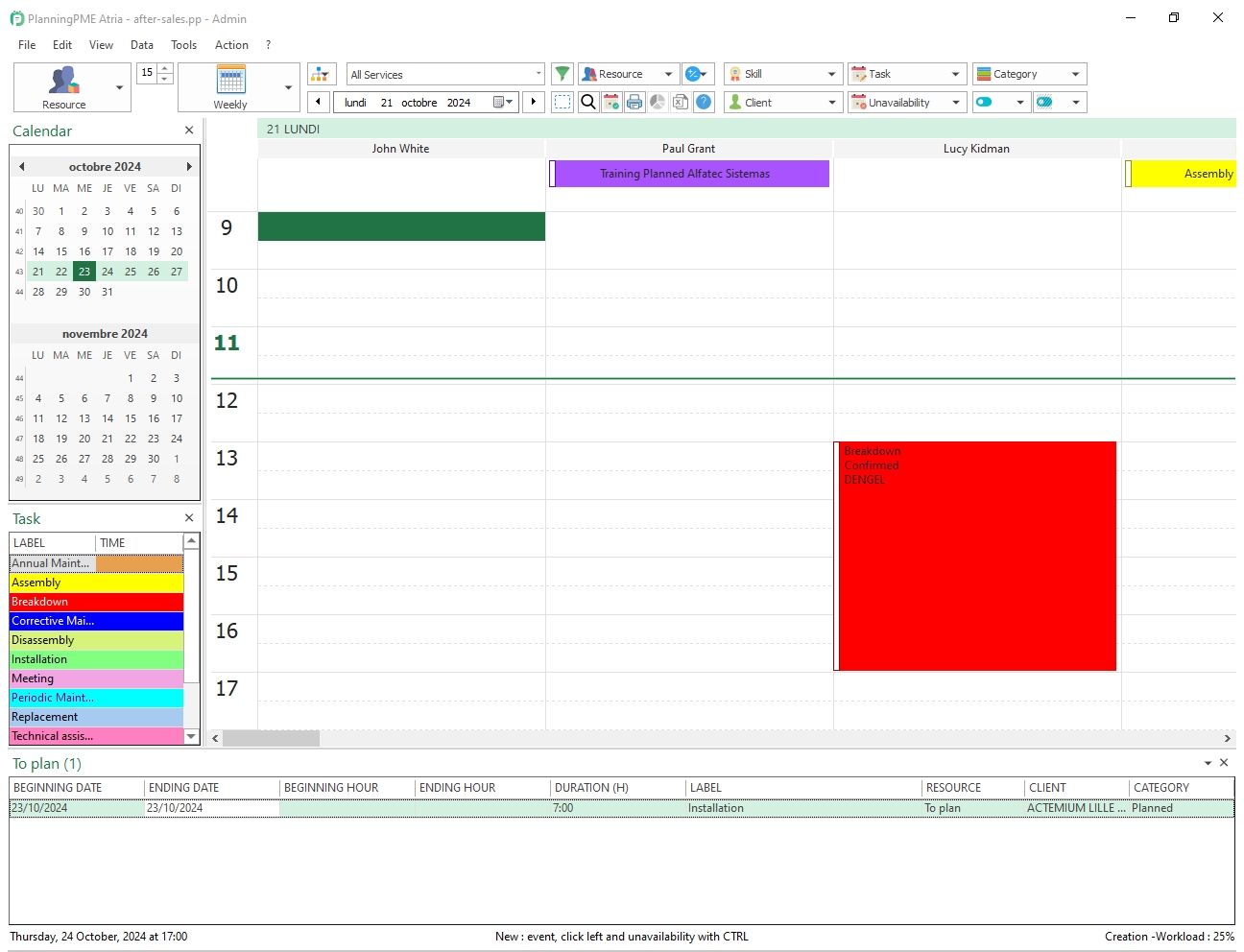 Select the Agenda calendar view in PlanningPME