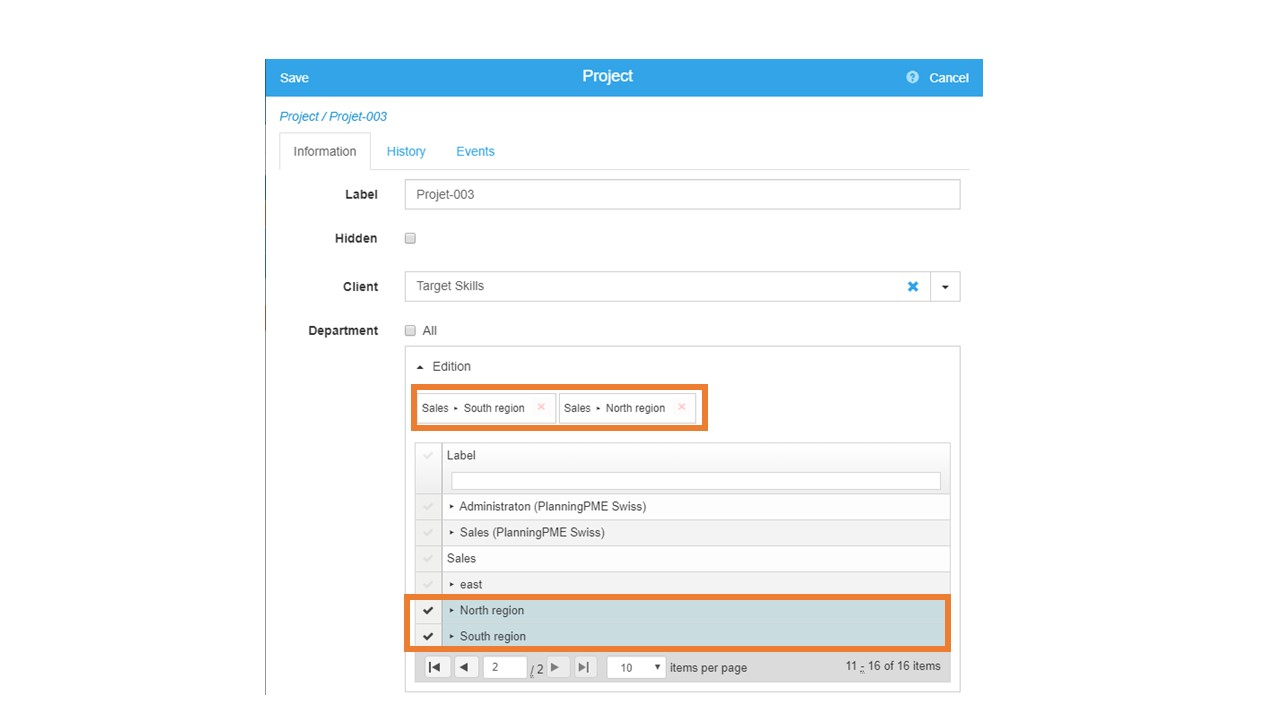 Assigning a project to one or several departments