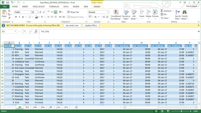 the report in excel