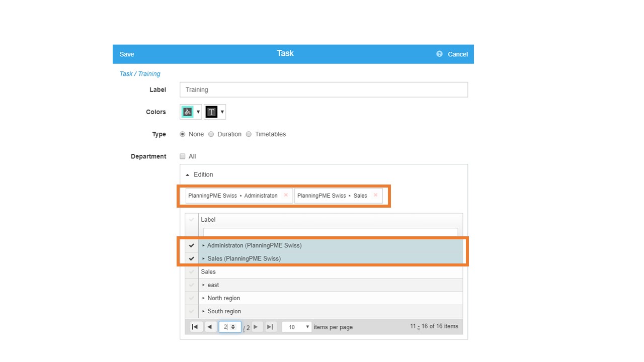 Customising the tasks list per department