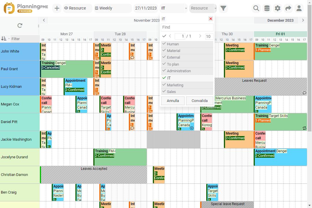 Displaying a department in the schedule