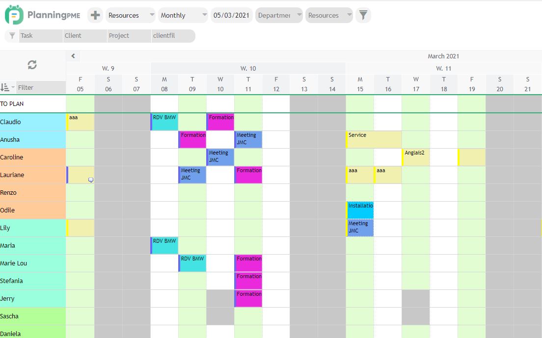 Customise the colors of the planning columns