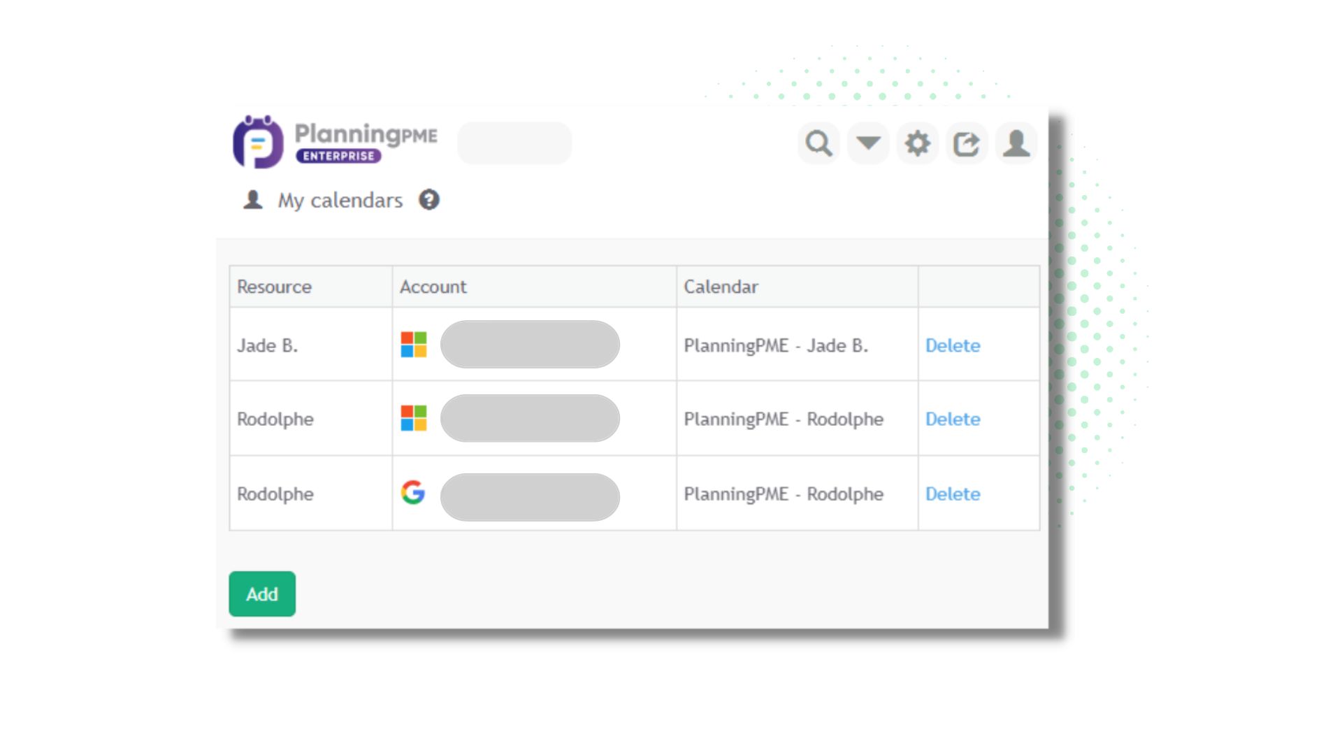 List of synchronised calendars in PlanningPME