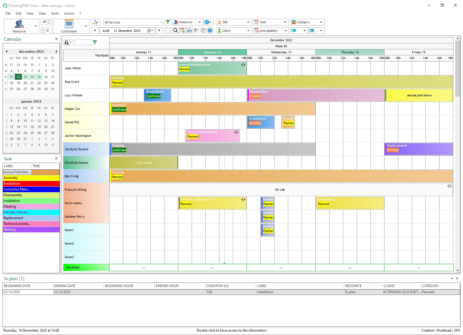 Weekly work schedule